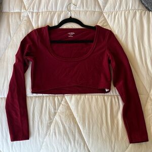 wild fable Burgundy Long Sleeve Scoop Neck Crop Top